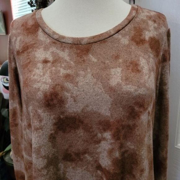 LOGO by Lori Goldstein Dress Pink Large Tie Dye Fall Ruffles Trim Pocket - Picture 3 of 7